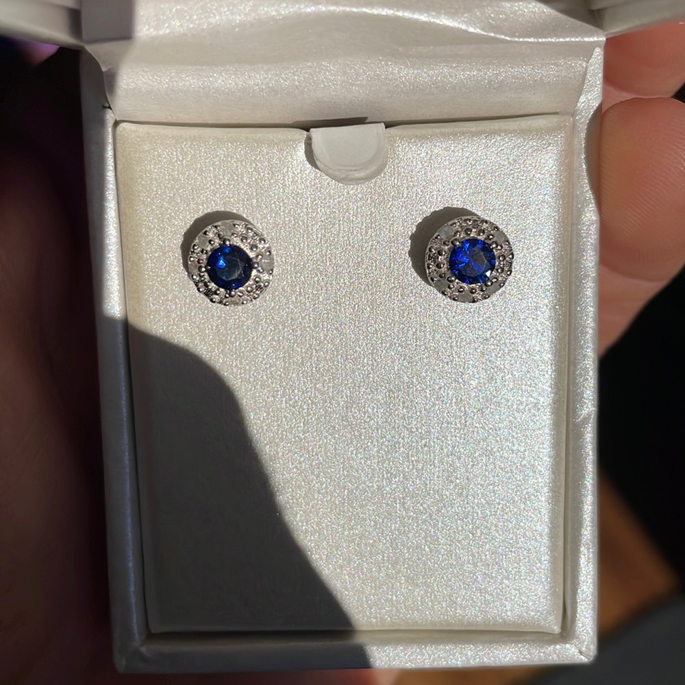 Sapphire and Diamond earrings! New in box.